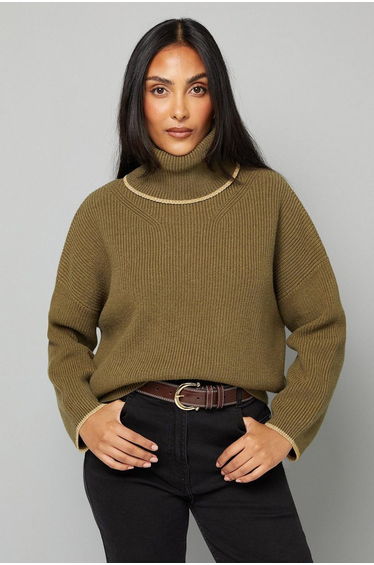 Petite Roll Neck Gold Detail Jumper