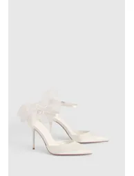 Bridal Organza Bow Satin Court Shoes - white - 1