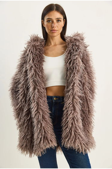 LUCCI Oversize Hooded Faux Fur Jacket