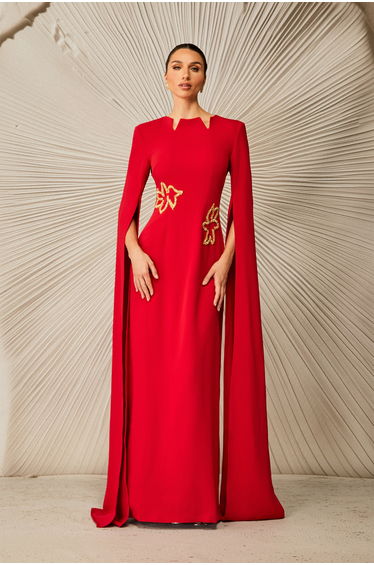 Julianna Cape Sleeve Embellished Maxi Dress