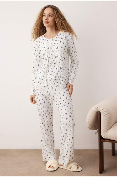 Black-White Printed Camisole Knitted Pajamas Set