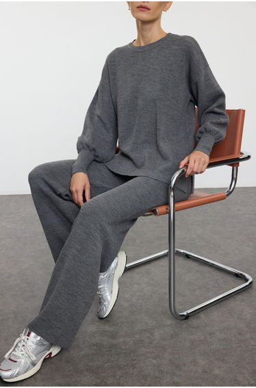 Anthracite Wide Pattern Basic Knitwear Top-Bottom Set
