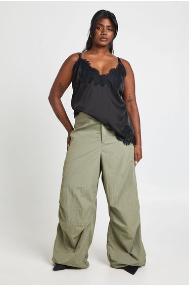 Plus Nylon Bungee Hem Cargo Trouser - khaki