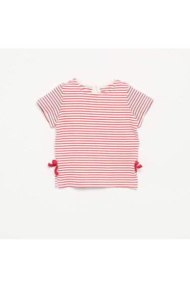 Striped Short-Sleeved T-Shirt with Bows RED