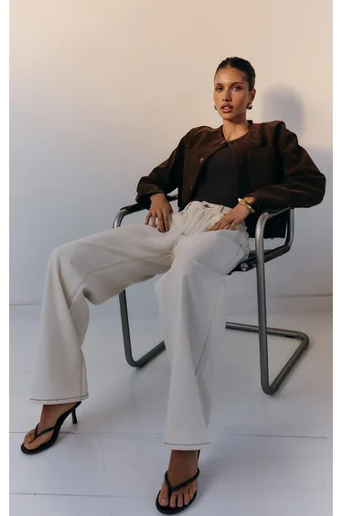 Ecru Low Rise Wide Leg Jeans