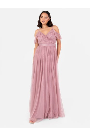 Anaya With Love Recycled Blush Pink Cold Shoulder Maxi Dress with Sash Belt