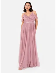 Anaya With Love Recycled Blush Pink Cold Shoulder Maxi Dress with Sash Belt