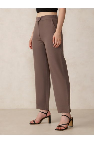Brown Extended Waistband Straight Fit Trousers