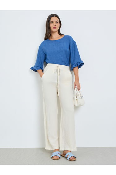 Women White Drawstring Waist Straight Leg Pants
