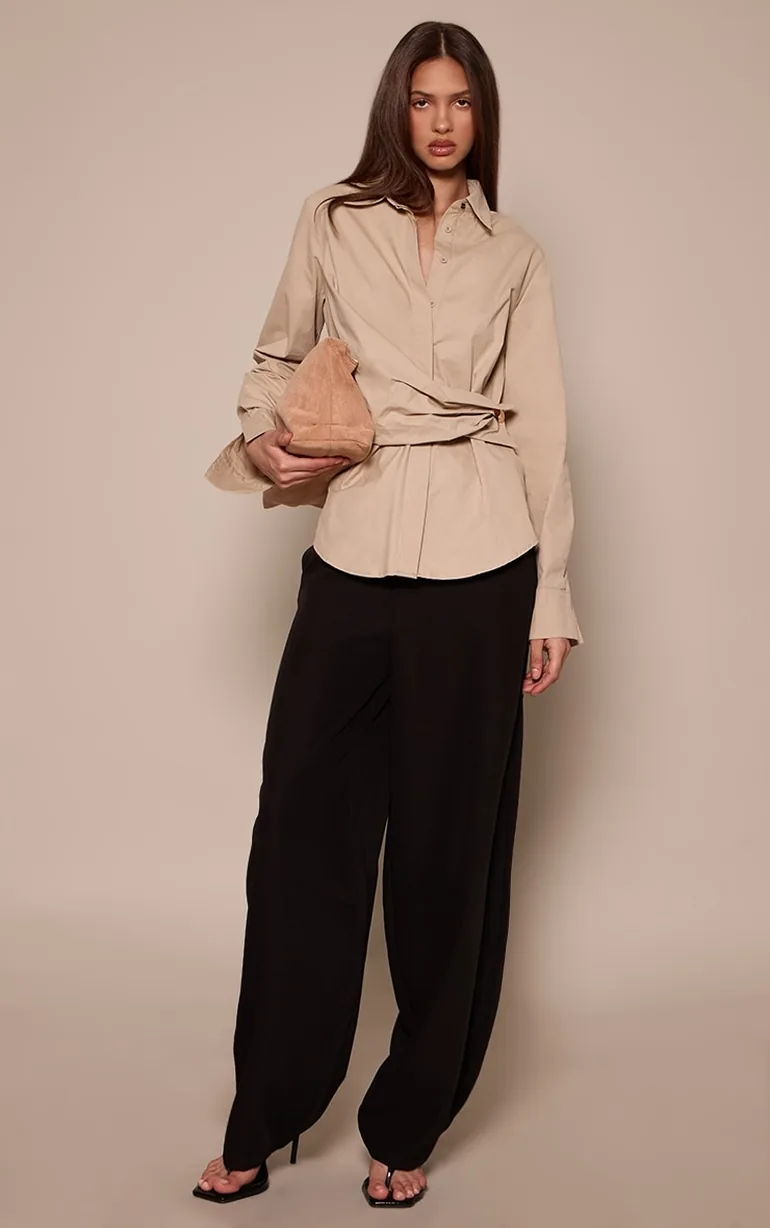 قميص بيج بأكمام طويلة - 2