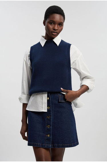Petite Denim Button Front Mini Skirt