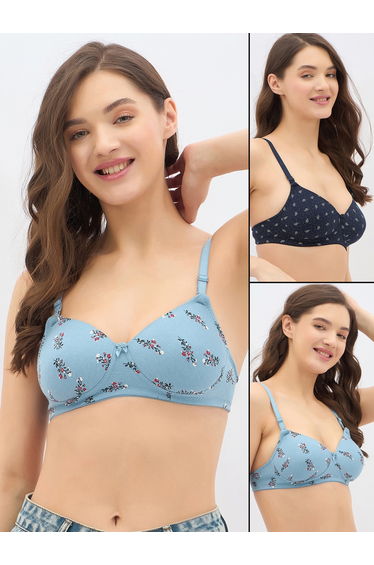 Pack of 2 - Printed Padded Non-Wired Full Coverage Multiway T-Shirt Bra