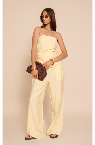 Butter Cream Woven Ruched Bandeau Top