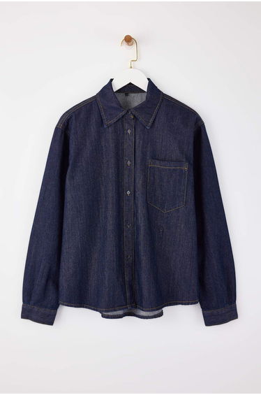 Dark Blue Button Detailed Denim Shirt