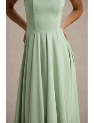Parina | Light Green Strappy Volume-Hem Midi Dress - 5