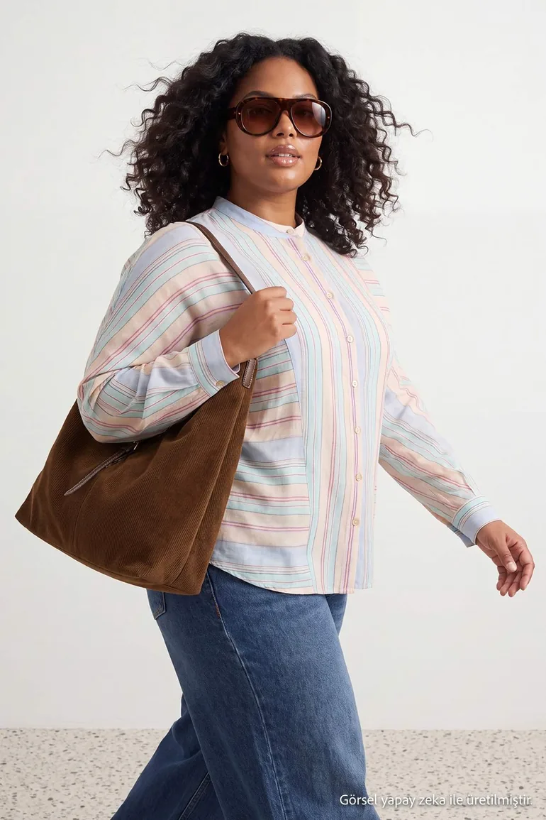 Blue-Multicolor Transparent Striped Oversized Shirt - 1