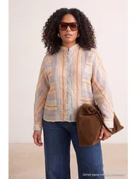 Blue-Multicolor Transparent Striped Oversized Shirt