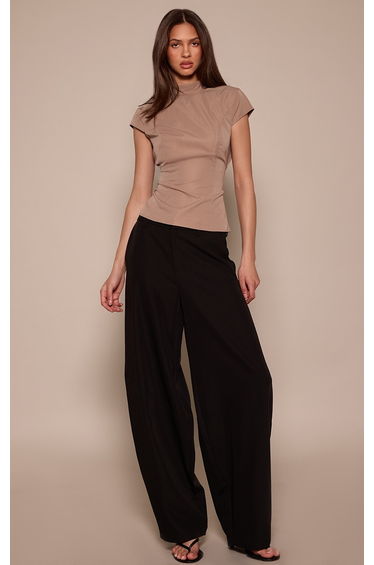 Mushroom High Neck Cut Out Detail Tie Back Top