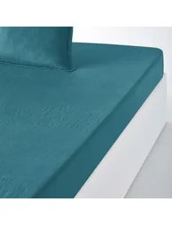 شرشف سرير كتان مغسول بحواف مطاطية لمراتب سميكة - 1