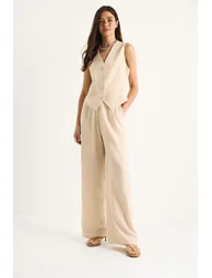 LUCCI V-neck Sleeveless High Waist Three-Piece Coord Set with Wide Leg Pants - 1