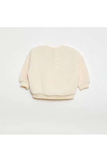 Sherpa Knit Sweater with Design WHITE