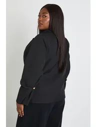 Plus Gold Trim Volume Sleeve Blazer - black - 1