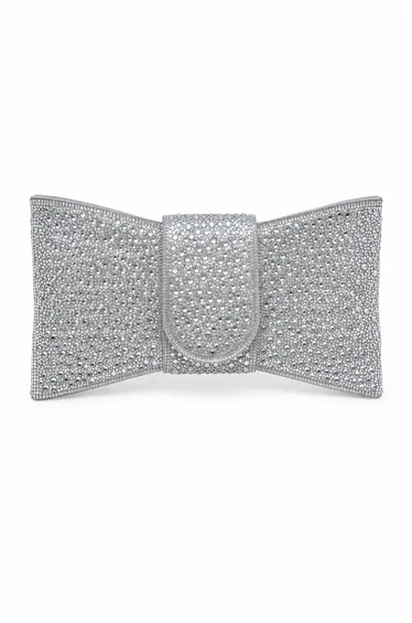 Lemonade Crystal Luxe Bow Clutch Bag Silver