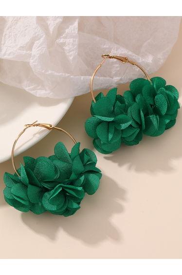 Green Floral Decor Hoop Earrings