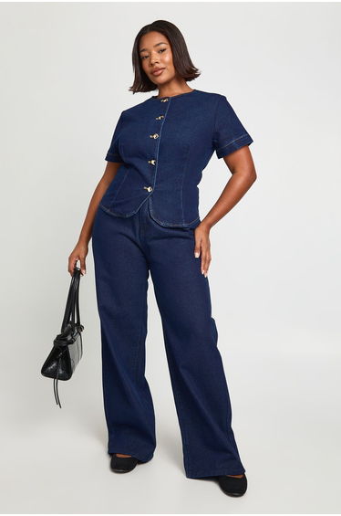 Plus Contrast Stitch Denim Straight Leg Jean - indigo