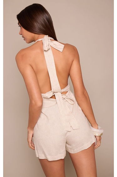 Cream Linen Look Halter neck Tie Back Playsuit product thumbnail 3