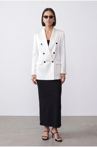 DILVIN Long Polyester Shawl-collar Blazer