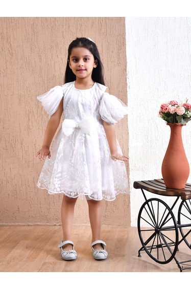 Embellished Lace Detail Knee-Length Dress with Bow Detail