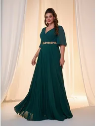 Leely Plus Women's Elegant V Neck Flounce Sleeve Party Dresses - 4