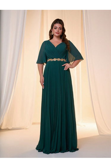 Leely Plus Women's Elegant V Neck Flounce Sleeve Party Dresses