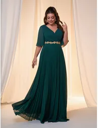 Leely Plus Women's Elegant V Neck Flounce Sleeve Party Dresses - 5
