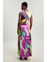 Petite Pink Abstract Twist Shoulder Satin Viscose Midi Dress - 2