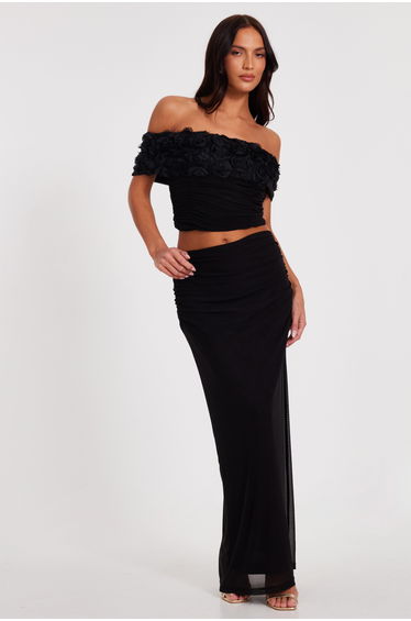 Black Floral Mesh Top
