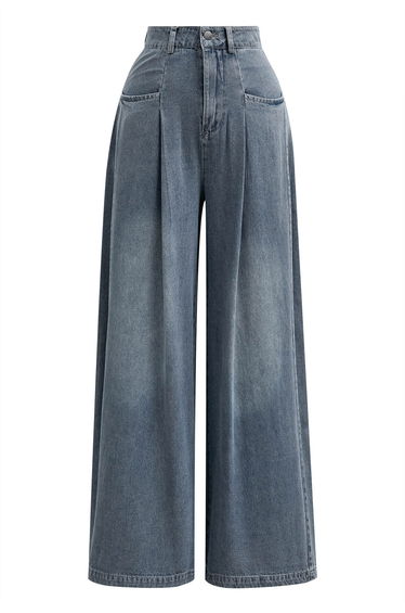 Patch Pocket Wide-Leg Wash Denim Jeans