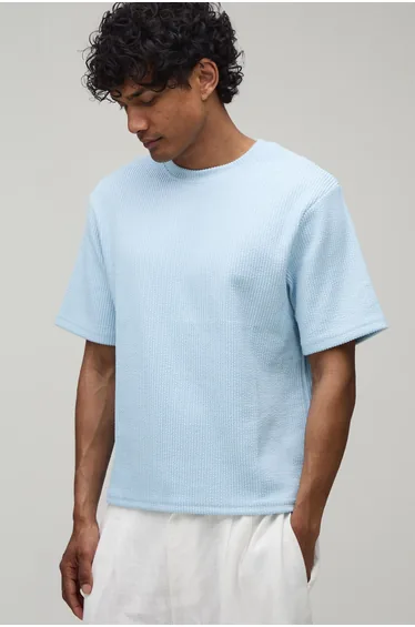 Regular Boxy Pleated Interlock T-shirt - pastel blue