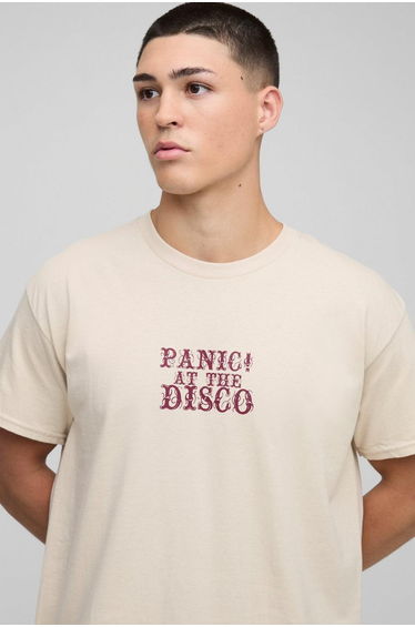 Regular Fit Panic At The Disco License Printed T-Shirt - sand