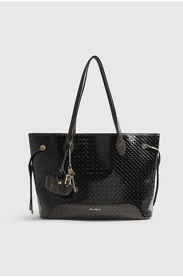 Black Monogram Patent Side Tie Shopper Bag