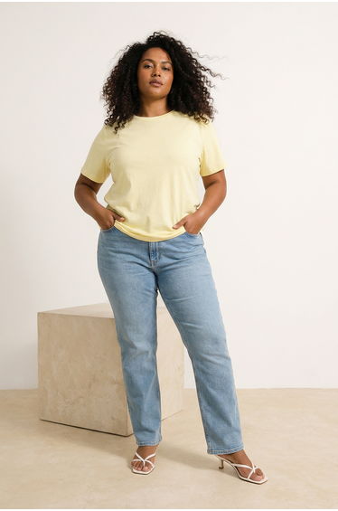 Yellow Regular Fit Basic Crew Neck 100% Cotton Knitted Plus Size T-Shirt