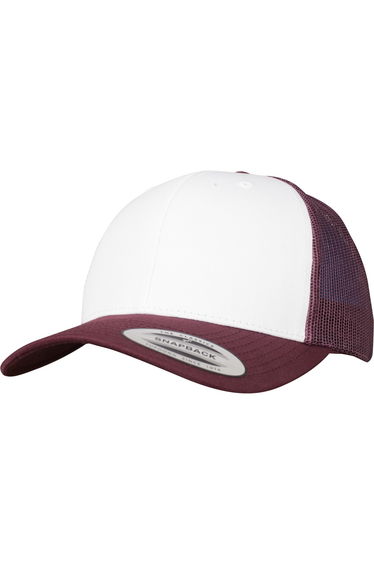 Flexfit By Yupoong Retro Trucker Coloured Front Cap - Maroon/White/Maroon