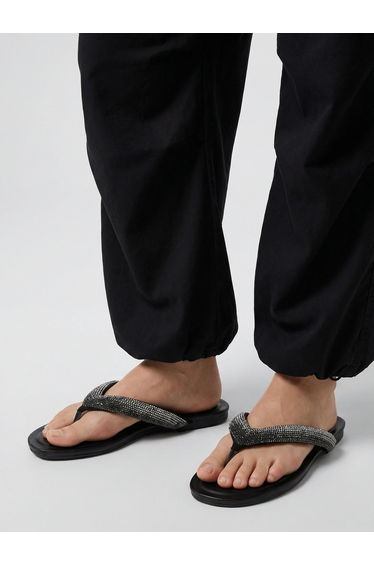 Women Black Embellished Flat Sandals
