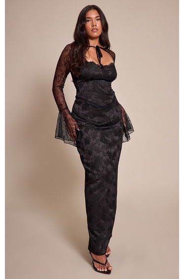Shape Black Satin Maxi Skirt