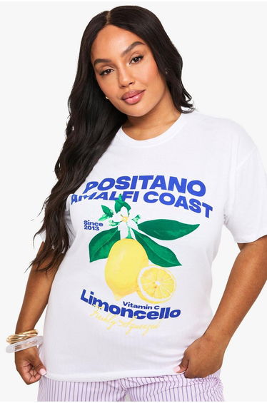 Plus Positano Amalfi Coast Lemon Print Oversized T-Shirt - white