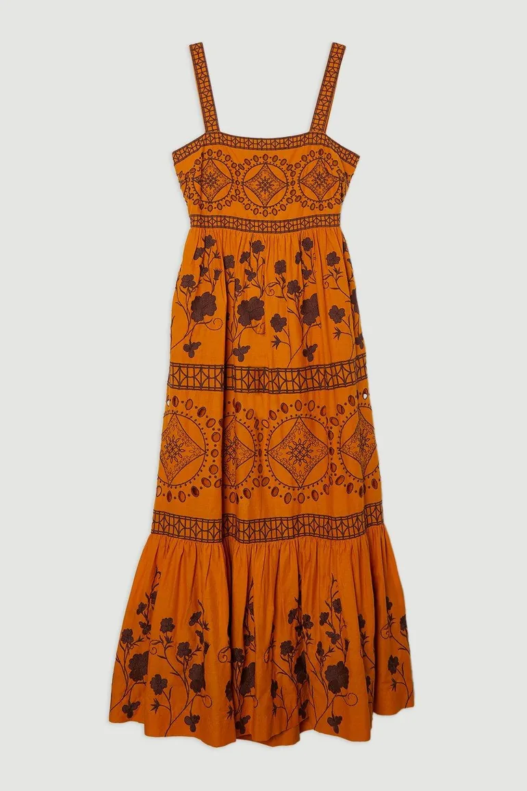 Petite Floral & Geo Embroidered Woven Maxi Dress - 3