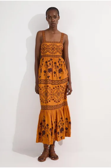 Petite Floral & Geo Embroidered Woven Maxi Dress
