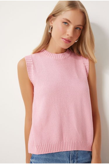 Women's Pink Backless Bow Knit Blouse