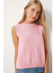 Women's Pink Backless Bow Knit Blouse